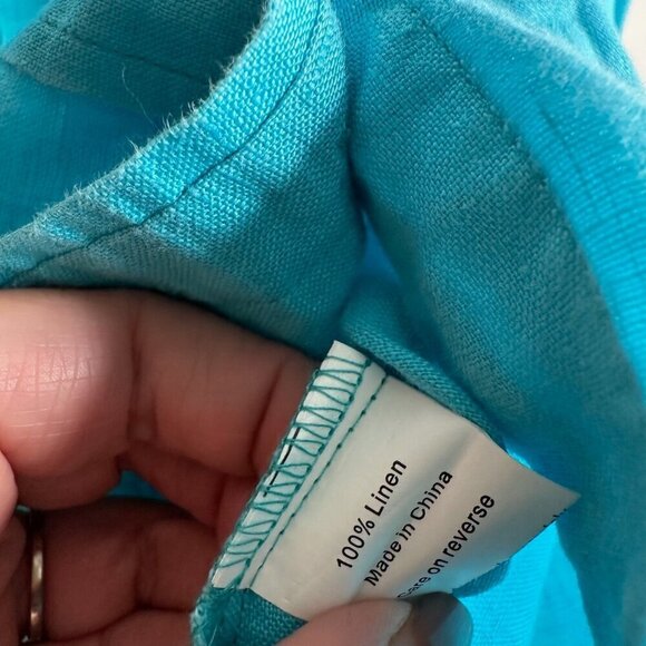 Hiho Designed in Tortola Button Up Top Womens Sz M Turquoise 100% Linen Coastal - Picture 6 of 11